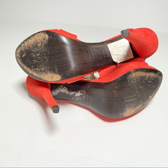 Stuart Weitzman Ratatat Studded Suede Sandals High Heels Orange Red Size 10 - Picture 7 of 10